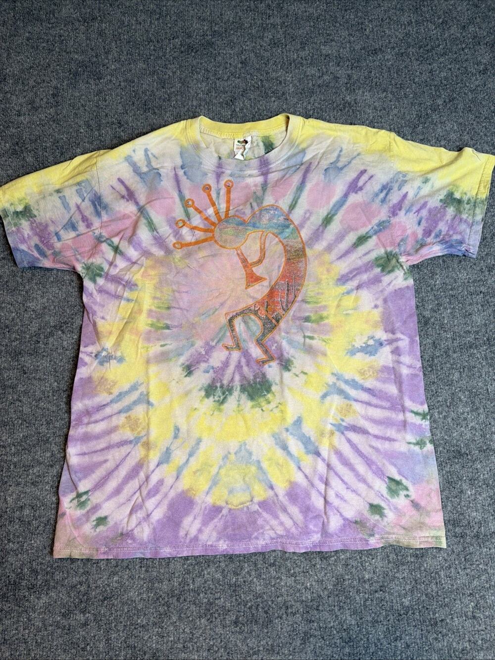Vintage Kokopelli Tie-Dye T-Shirt, Fruit Of A Loom Heavy Cotton Large Southwest
